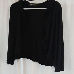 Jones New York Black Ruffle-Trim Open Front Cardigan